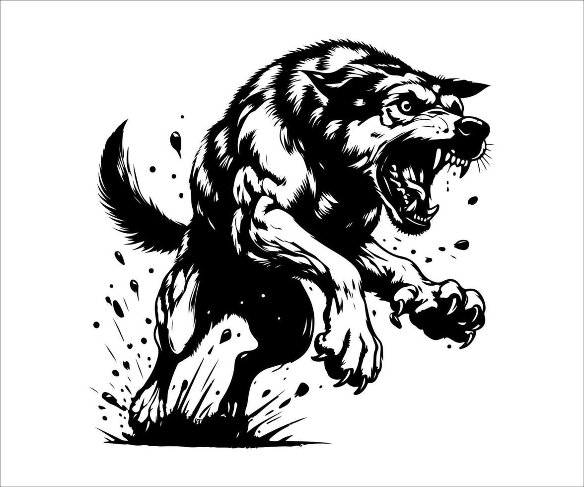a black and white drawing of a wolf running vector