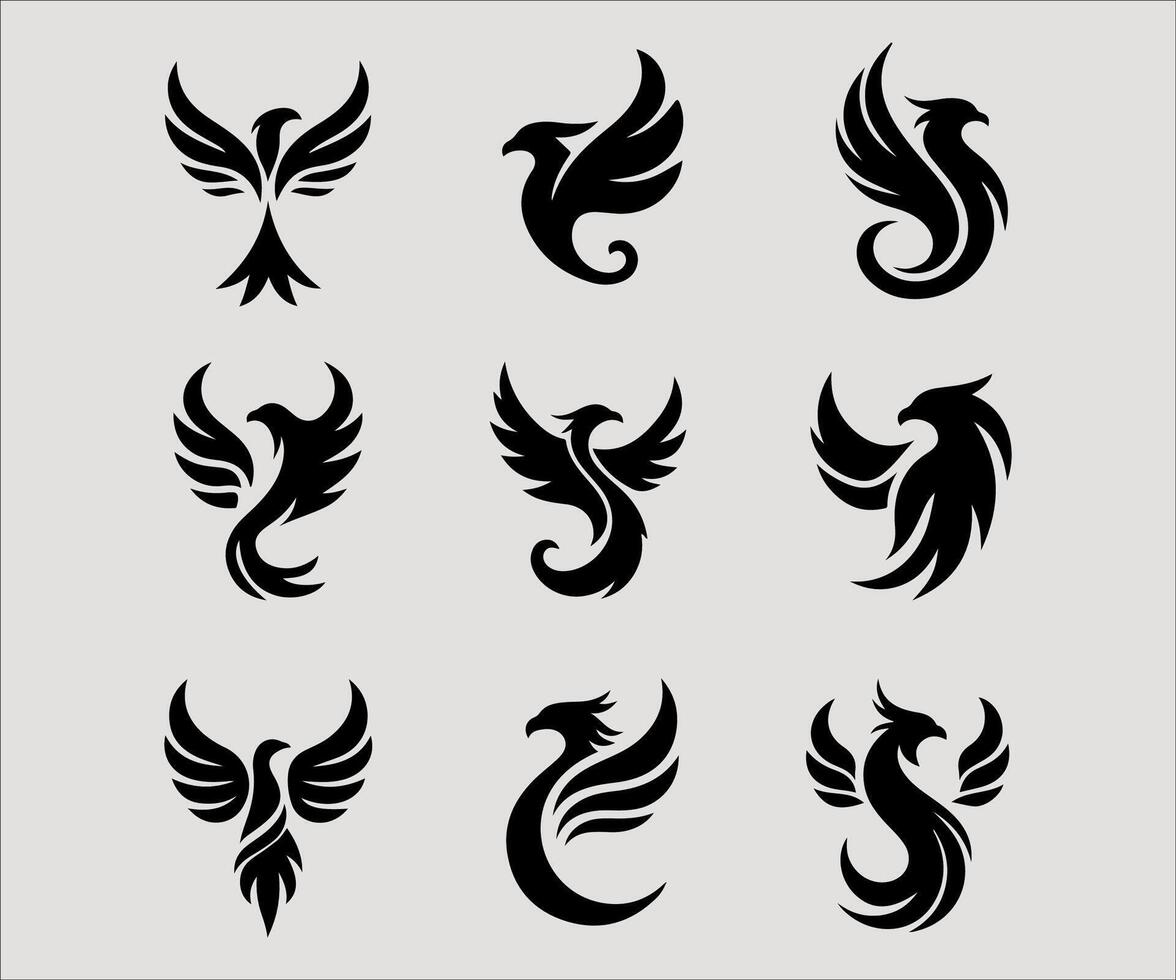 a set of black phoenix symbols vector