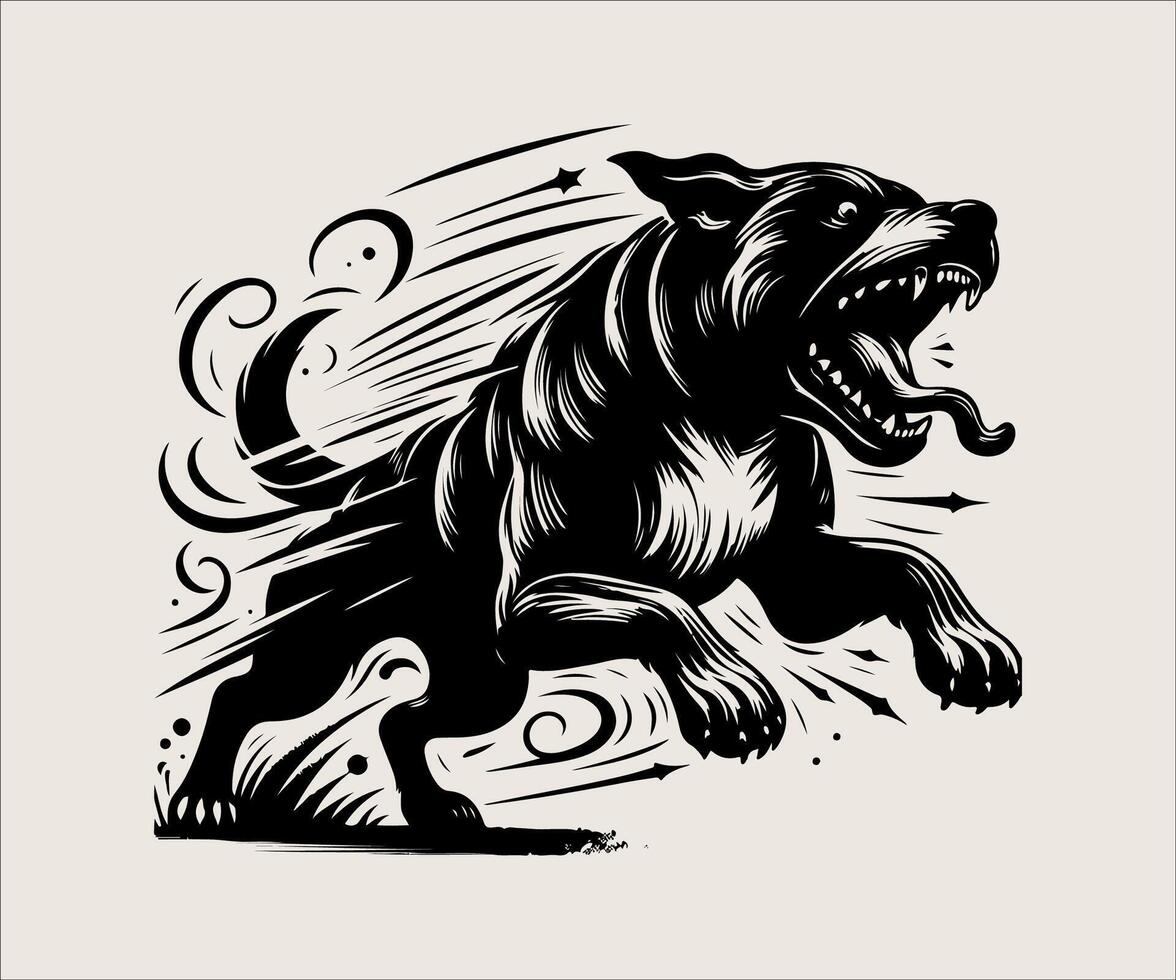 a black and white illustration of a dog running vector