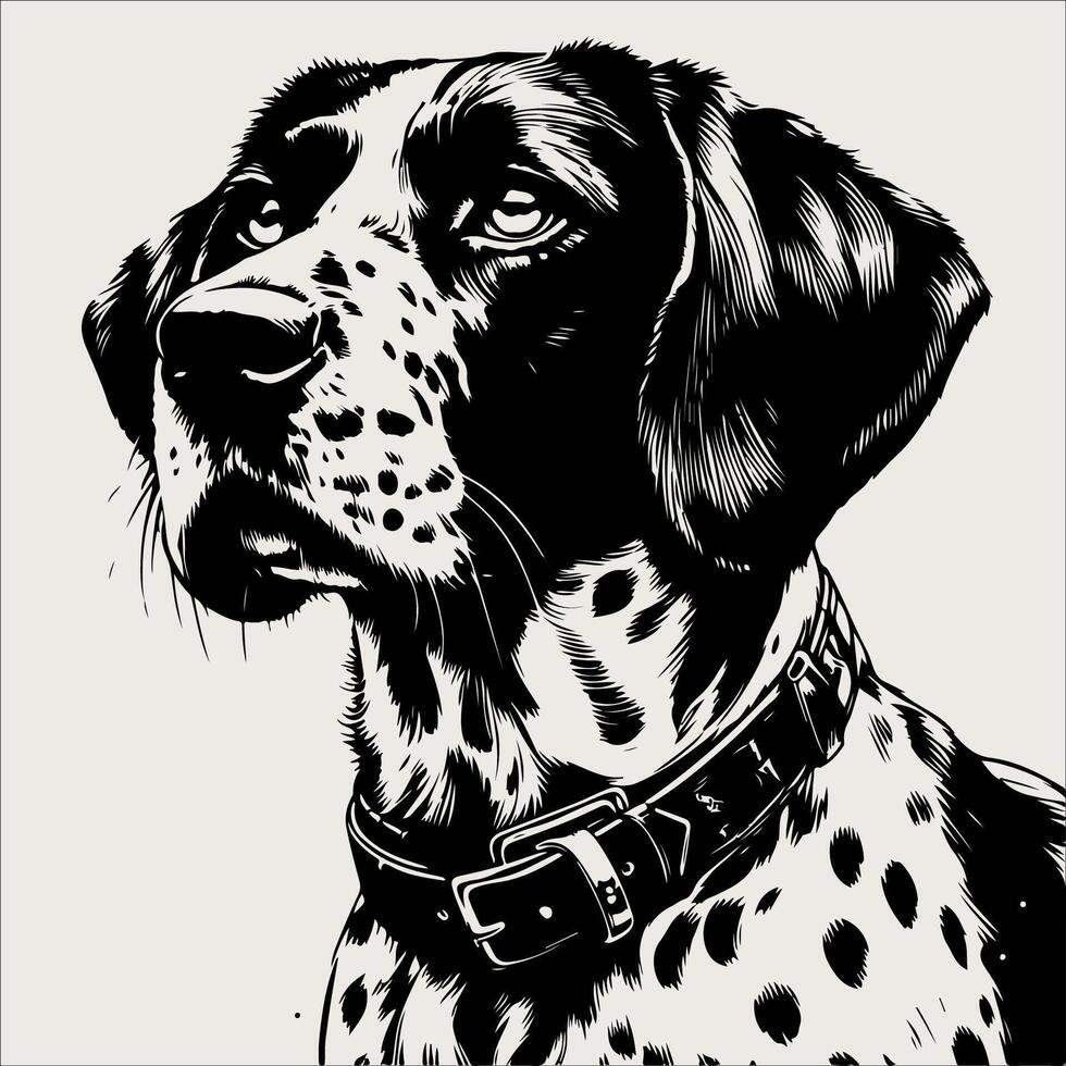 a black and white drawing of a dog with a collar vector