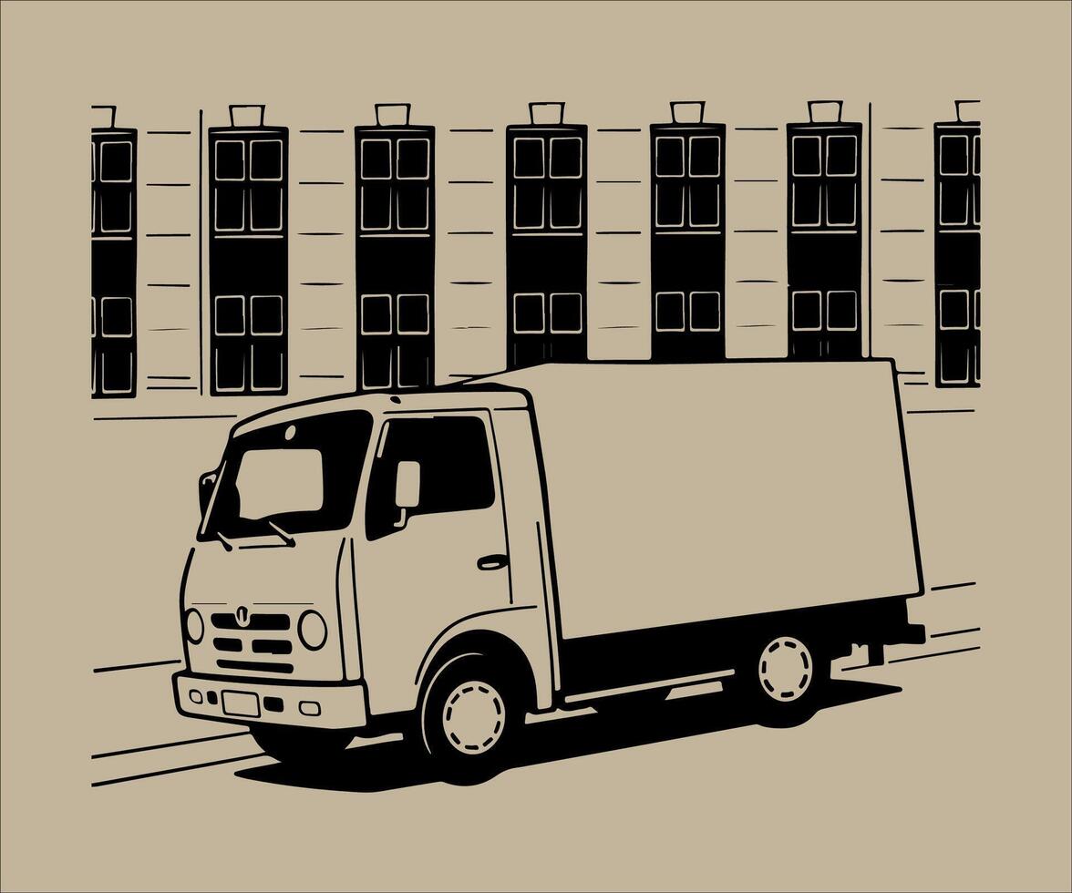 the drawing truck on a beige background. illustration in sketch style vector