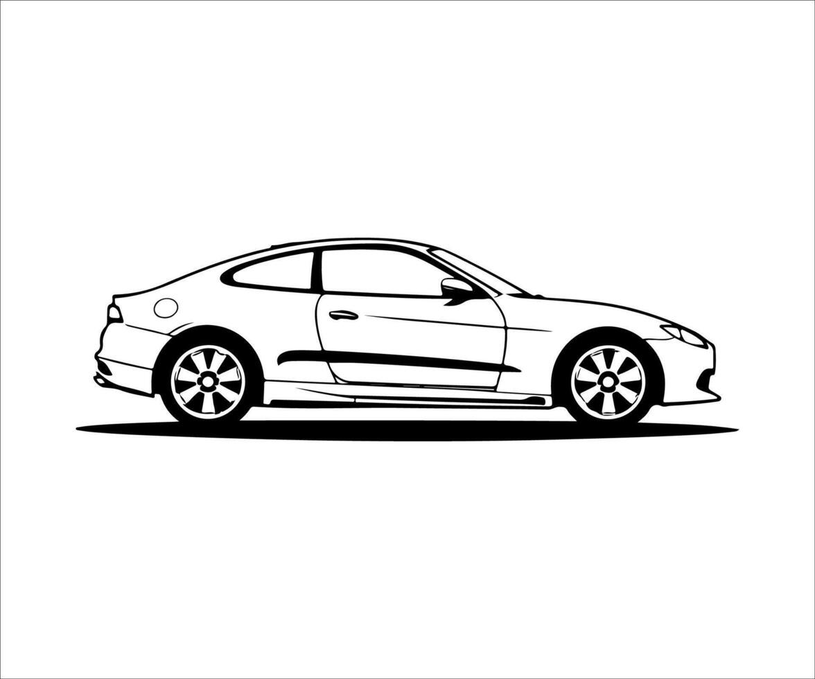 a black and white drawing of a sports car illustration vector