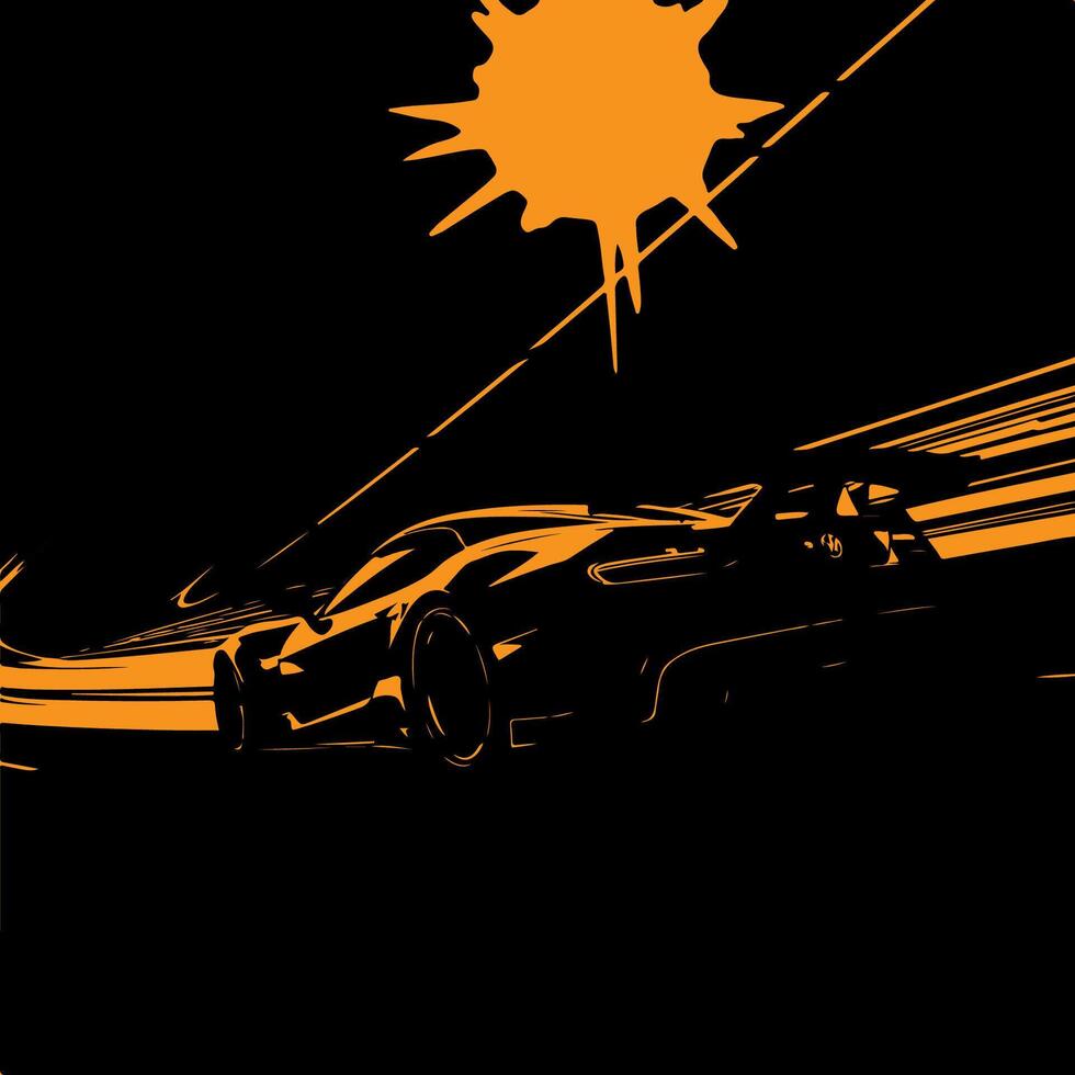 a black and orange car driving on a road vector