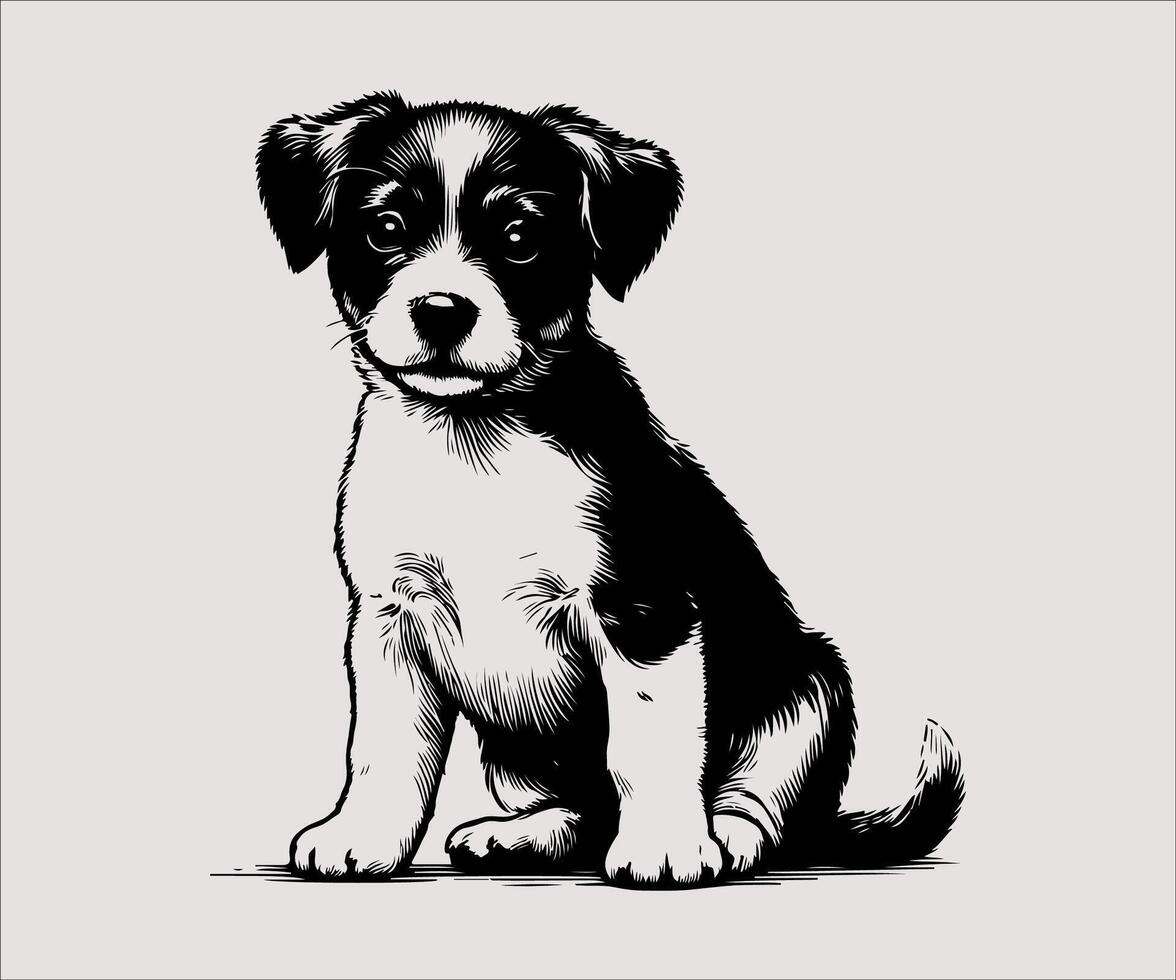 black and white drawing of a puppy vector