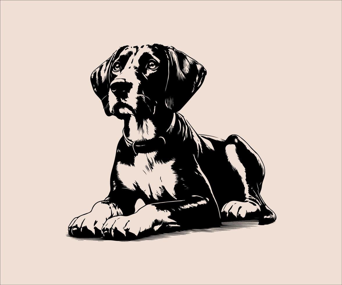 a black and white drawing of a dog sitting down vector