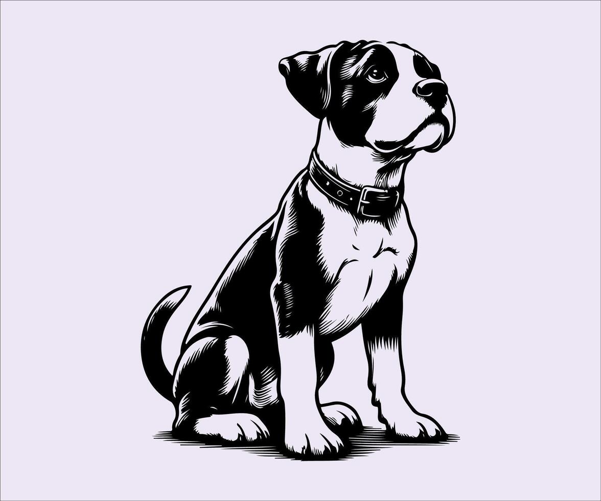 a black and white drawing illustration of a boxer dog vector
