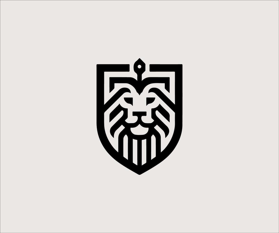 a lion head logo with a shield on it vector