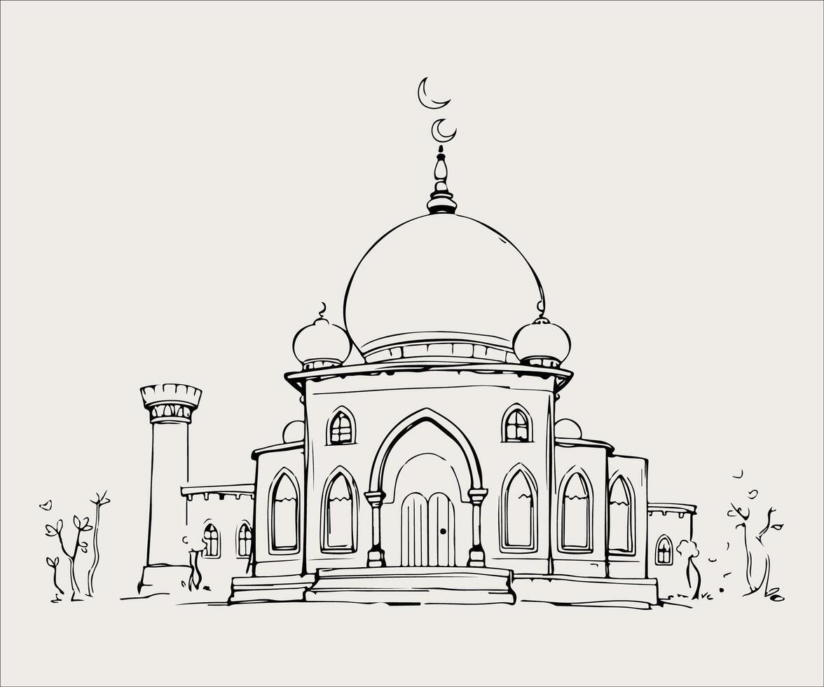 a drawing of a mosque with a dome vector