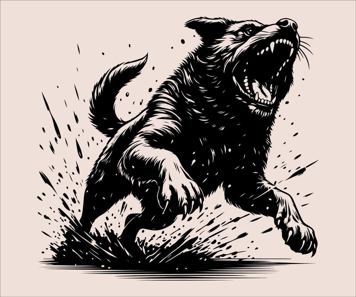 a black and white drawing of a dog running vector