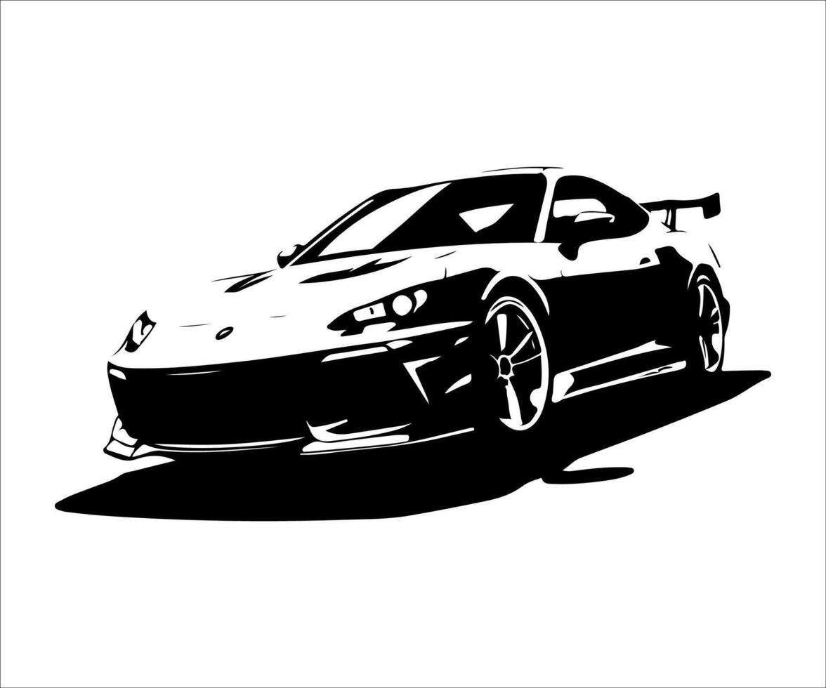 drawing sketch a black and white illustration of a sports car vector