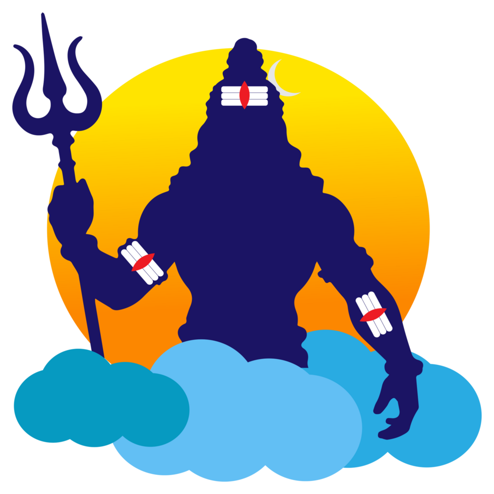 Lord shiva with a trident and a cloud in the background png