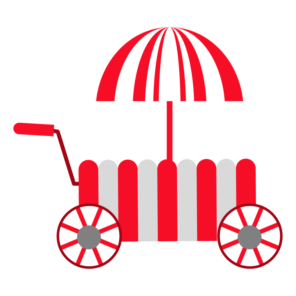 a red and white wagon with an umbrella on it png