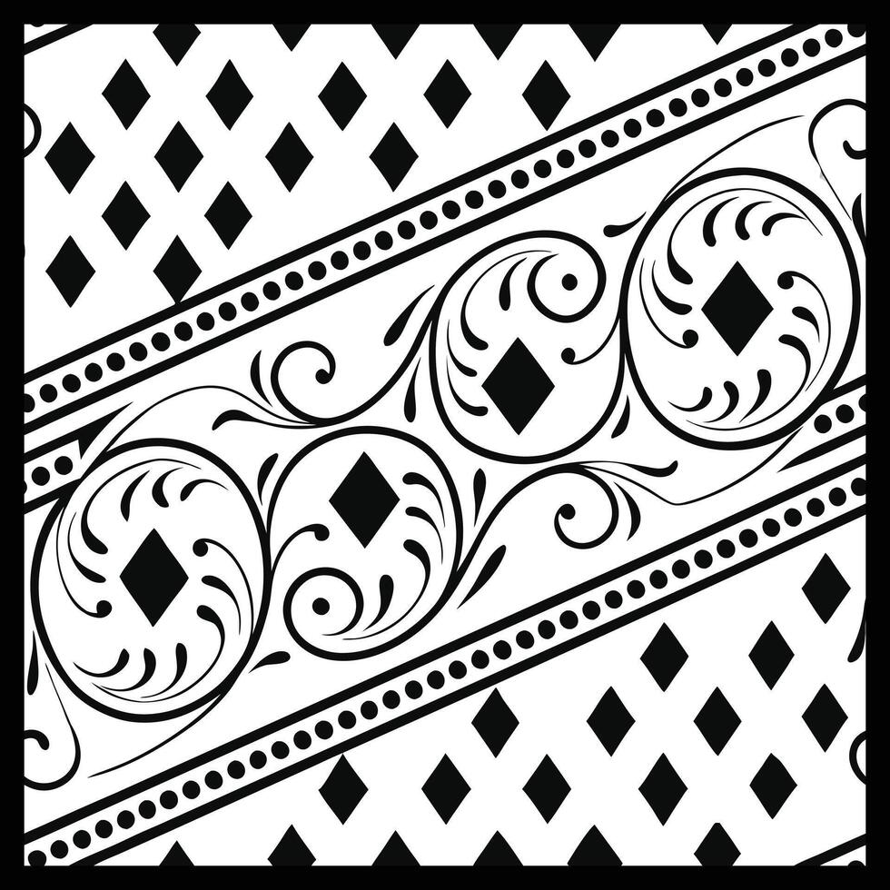 a black and white pattern with a decorative design.Luxury Black and White Ornamental Pattern vector