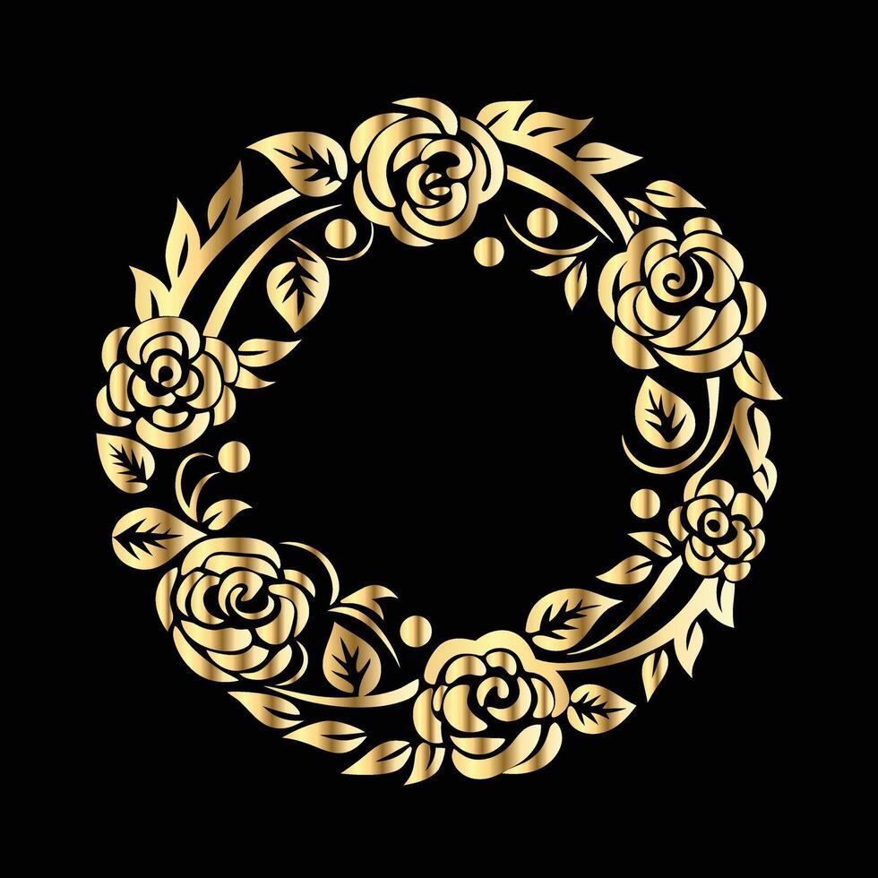 golden roses in a circle on a black background vector
