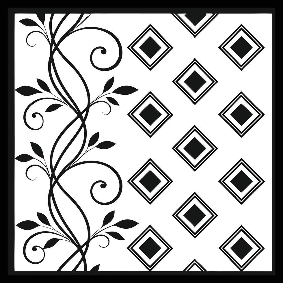 a black and white square with a floral design. vector