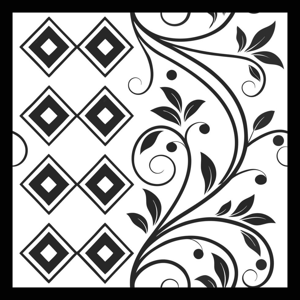 a black and white square with a floral design vector