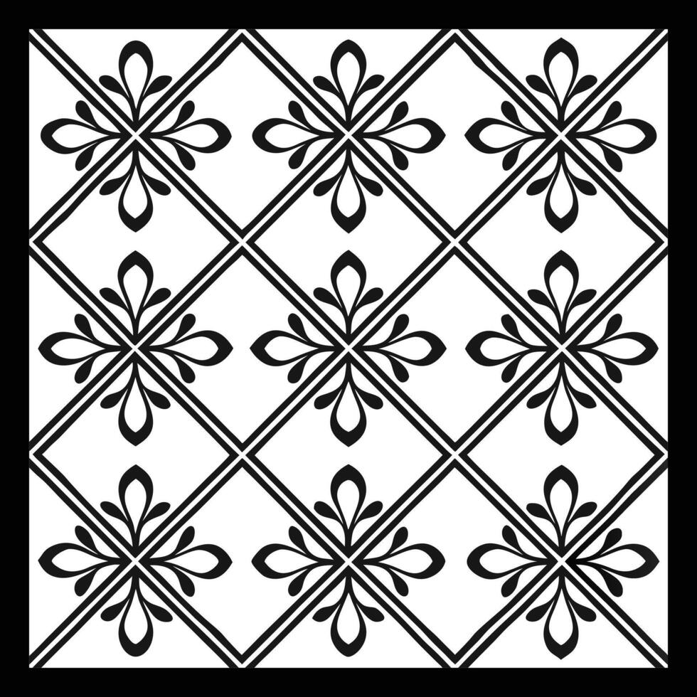 a black and white square pattern with flowers vector