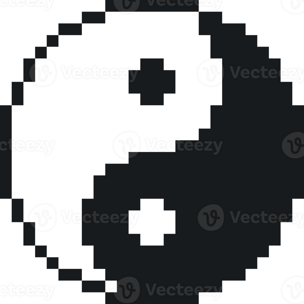 Yin Yang pixel art icon. Black and white yin yang symbol. Pixel art icon png