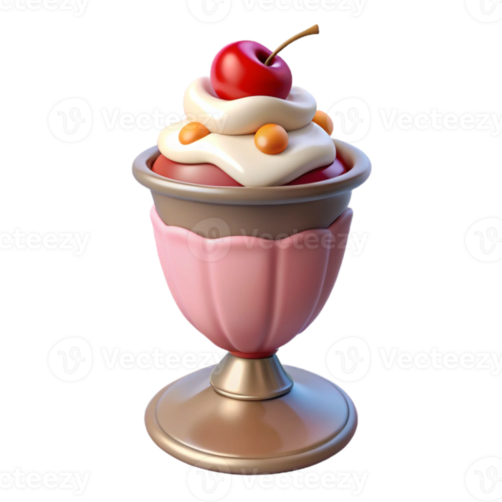Ice Cream Sundae with Cherry on Top and Whipped Cream png