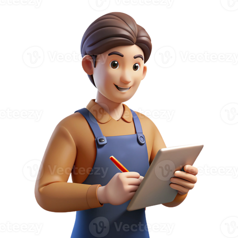 Professional Barista Writing Coffee Orders on Notepad png