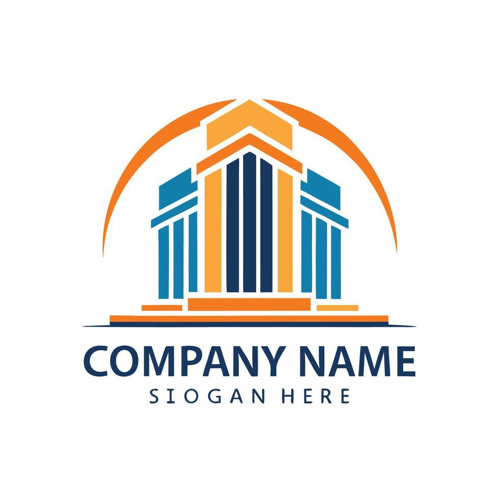 a building logo with orange and blue colors on a white background vector