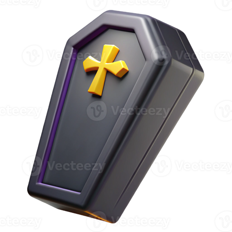Spooky Halloween Black Coffin with Pumpkin Decoration png