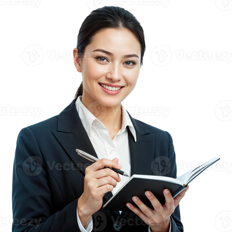 Confident Businesswoman with black notebook png