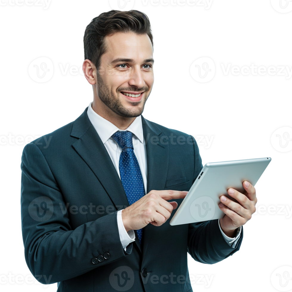 businessman with a tablet computer, a Confident Businessman using a Tablet png