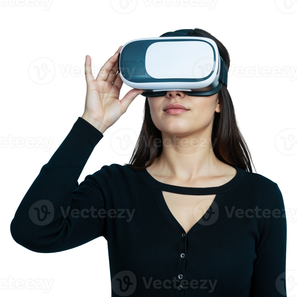 Woman wearing VR headset png