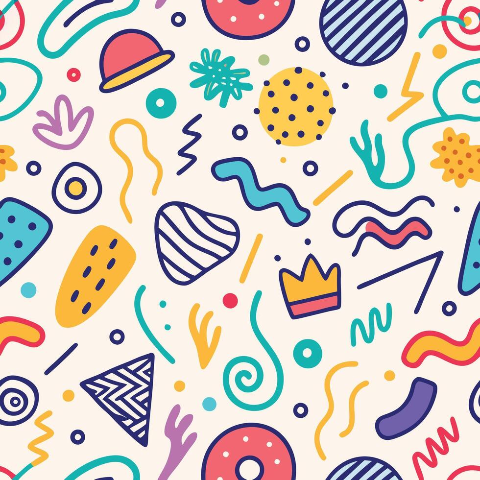 seamless pattern with shapes and lines white background, vector