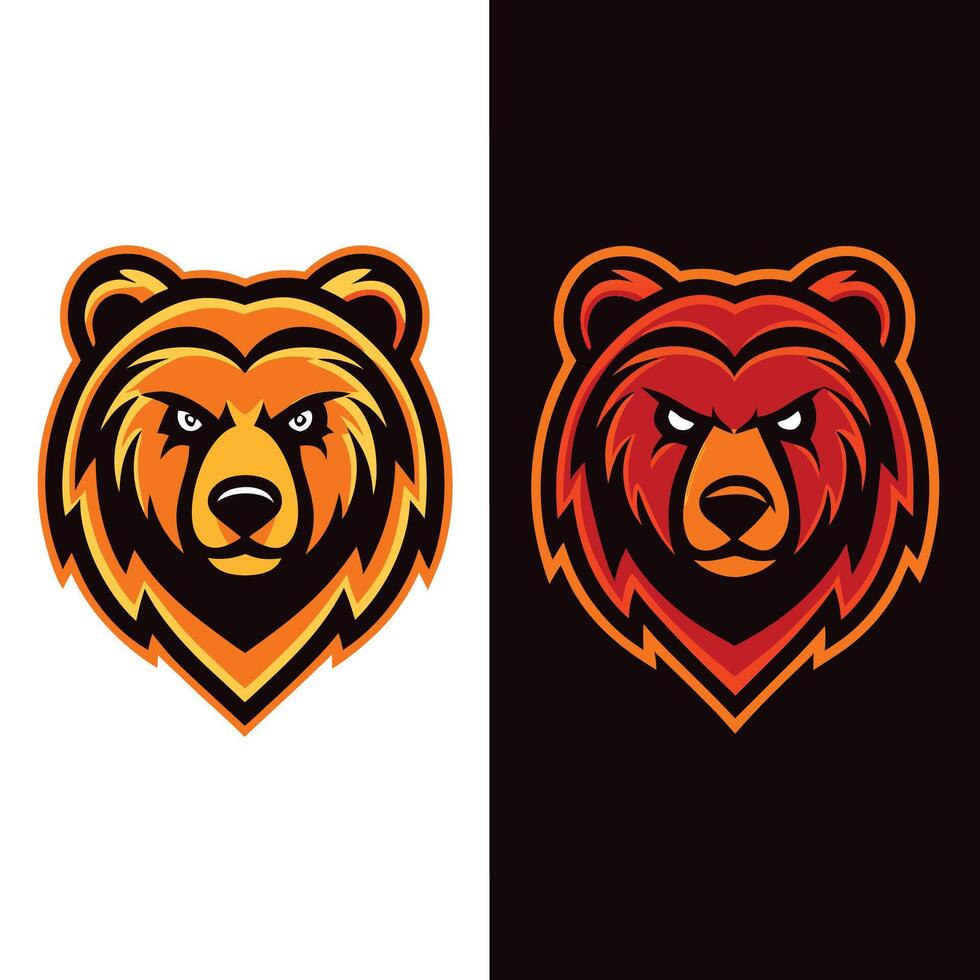 two different bear mascots, one is red and the other is oran on a white backgroundge vector