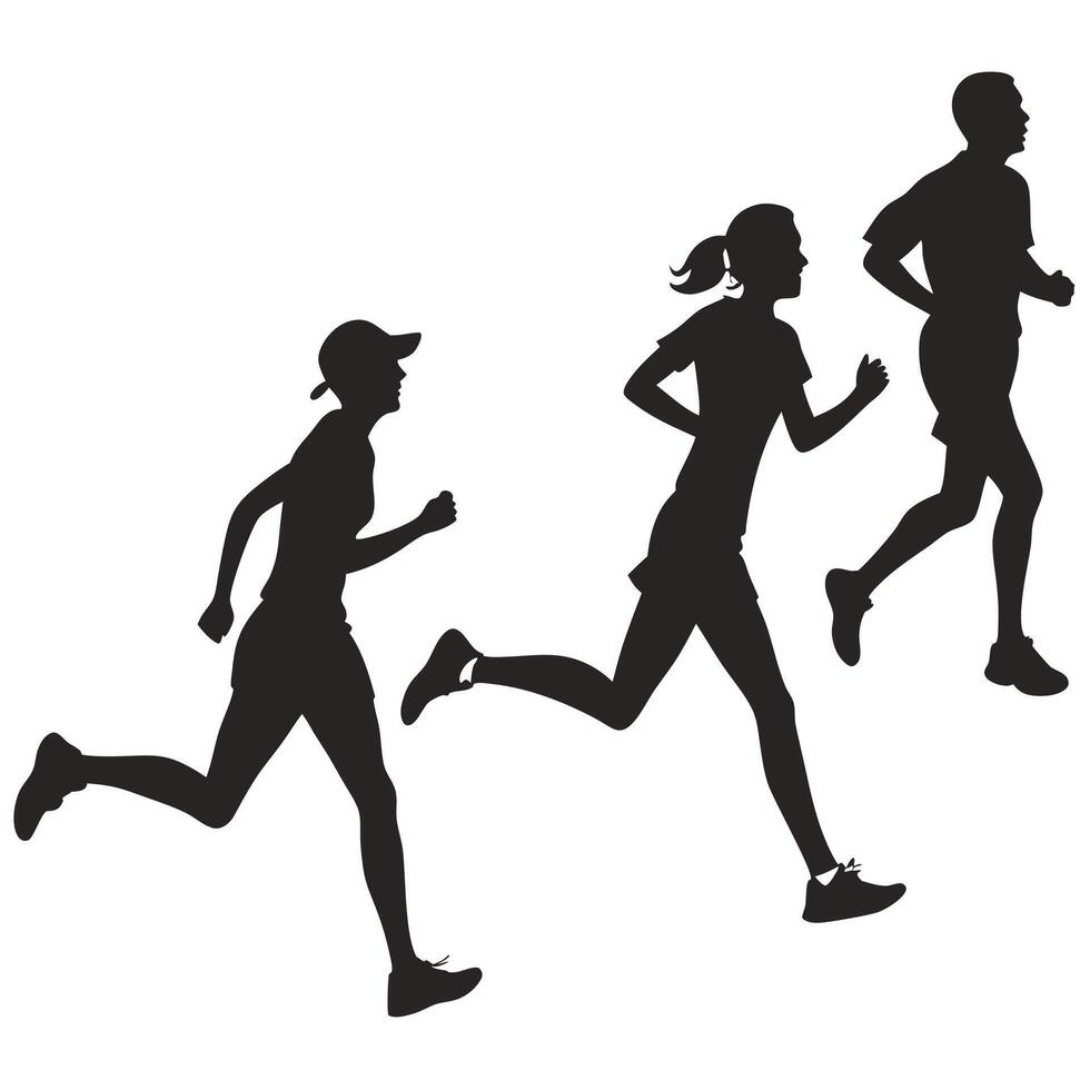 silhouettes of people running in different positions on a white background vector
