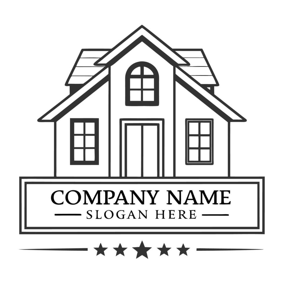 a house logo with stars and a star on a white background vector