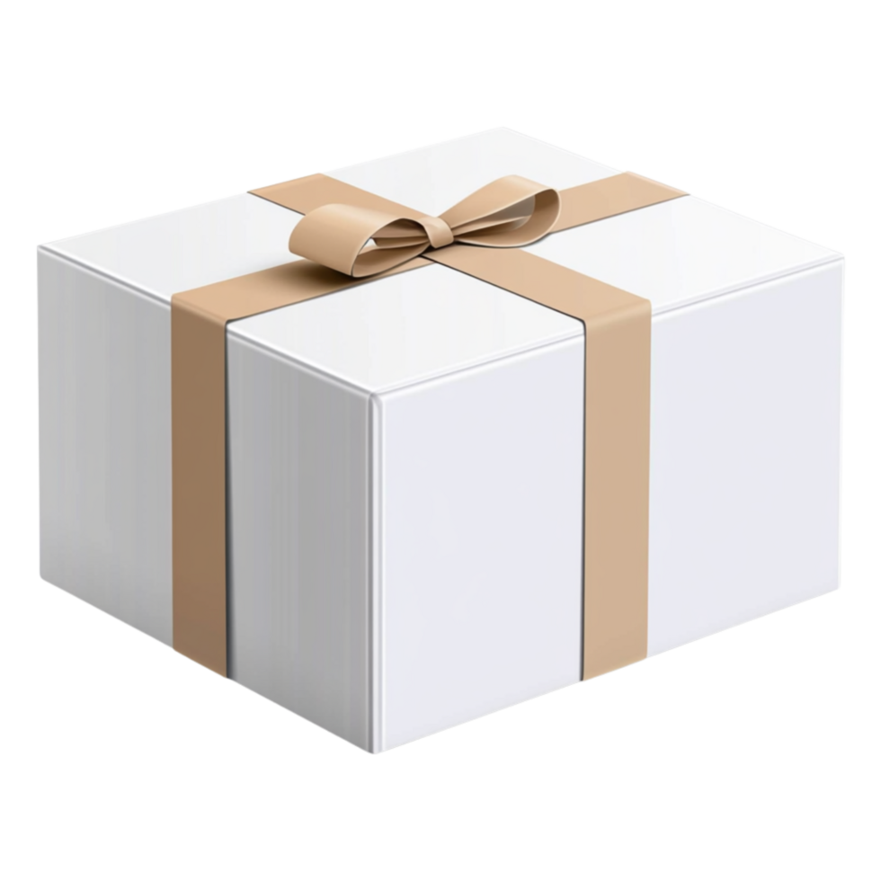 A white gift box with a brown ribbon png