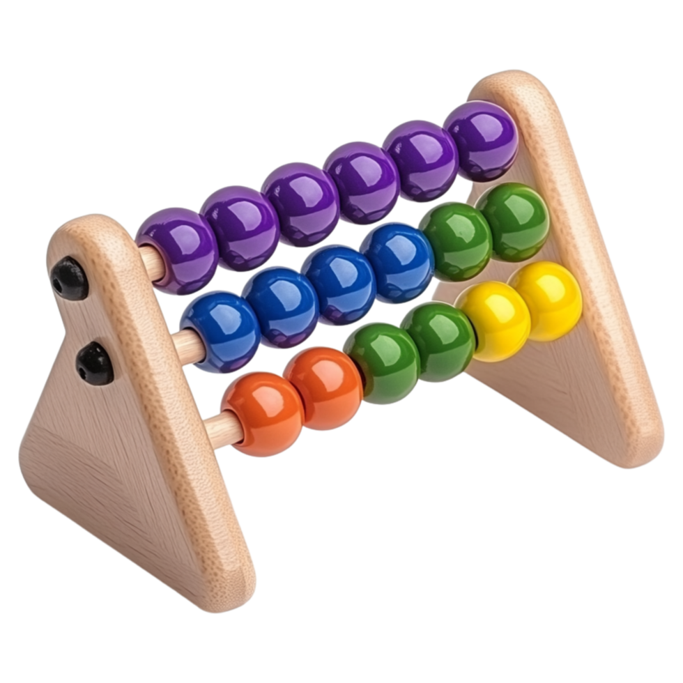 A wooden abacus with colorful beads on it png