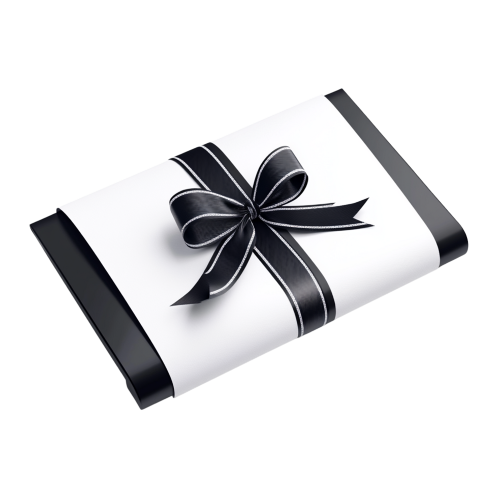 A black and white gift box with a bow png
