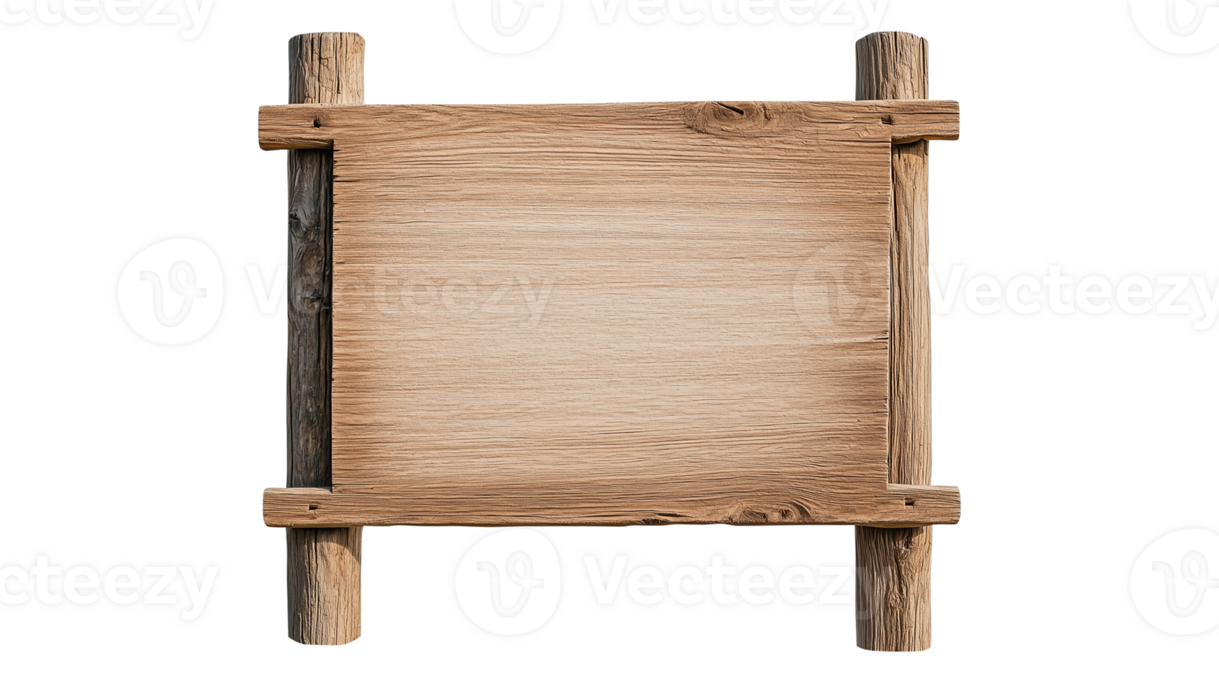 Empty wooden board with poles and natural grain design png
