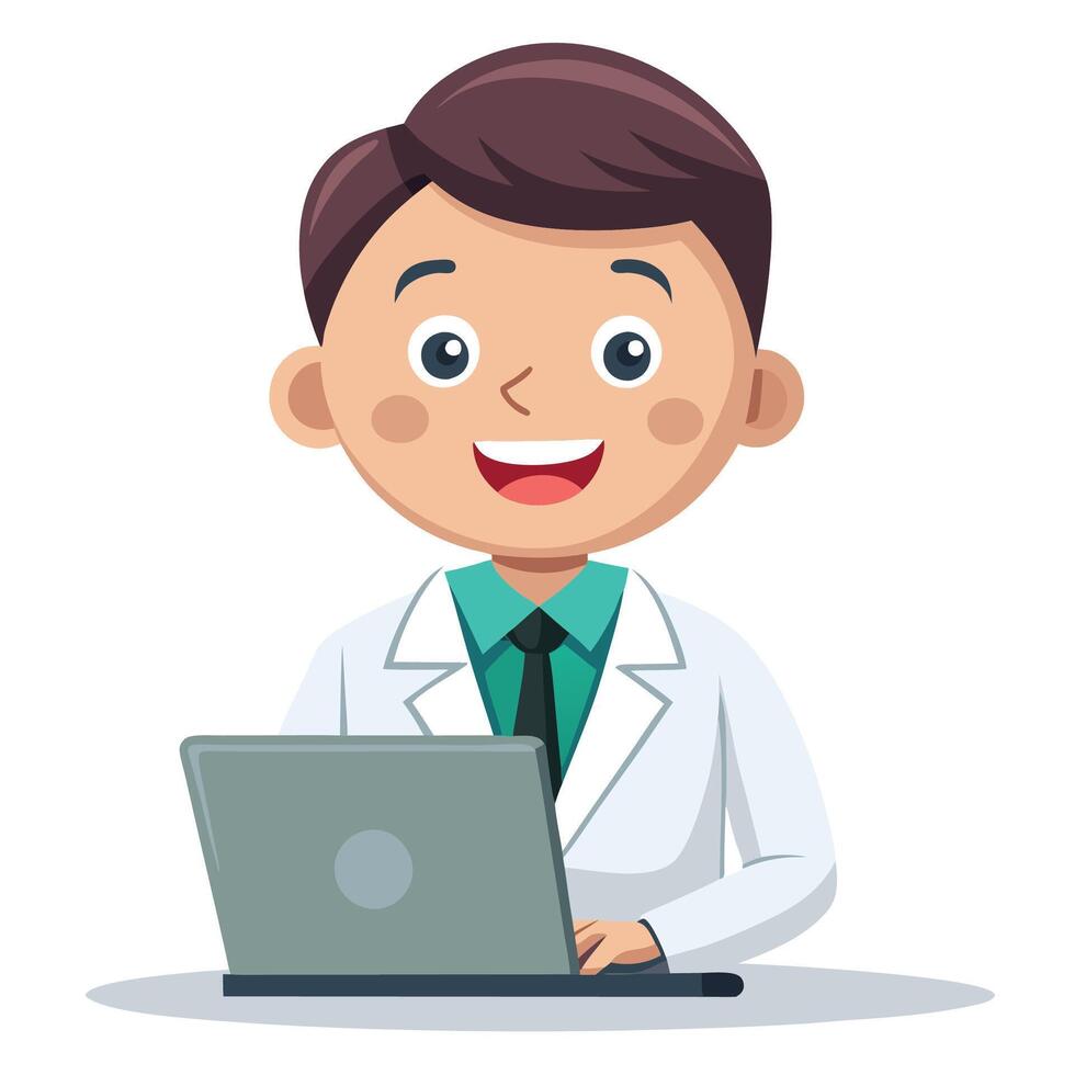 doctor with laptop , illustration on a white background vector