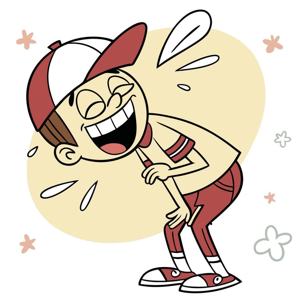a cartoon boy with a baseball cap on laughing on a white background vector