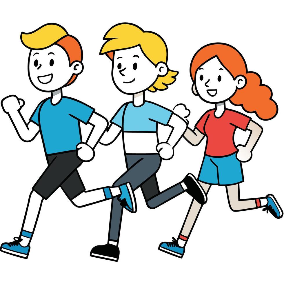 three kids running together illustration on a white background vector