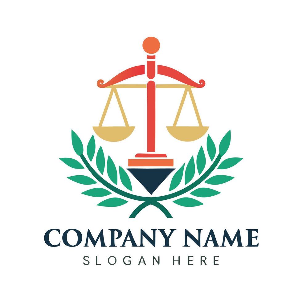 lawyer logo design with scales of justice on a white background vector