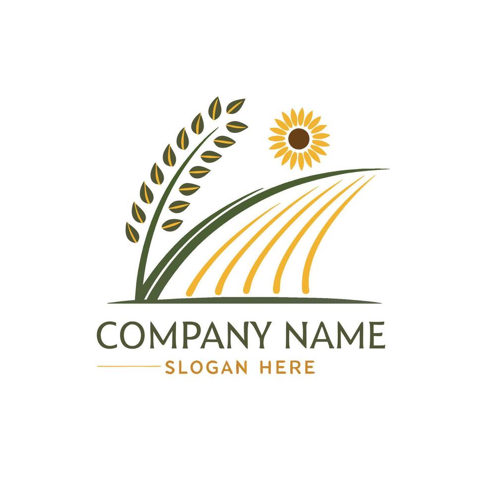 a sunflower and wheat field logo design on a white background vector