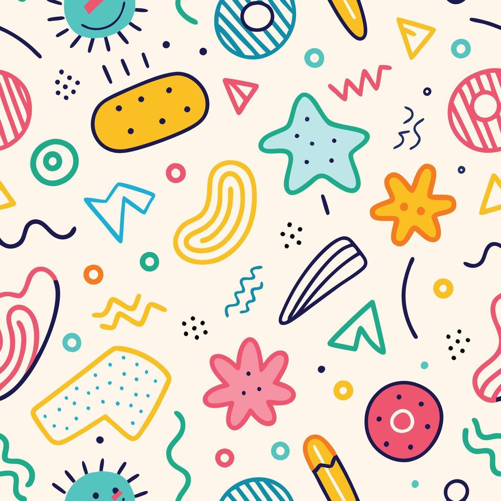 seamless pattern with colorful, and shapes on a white background, vector
