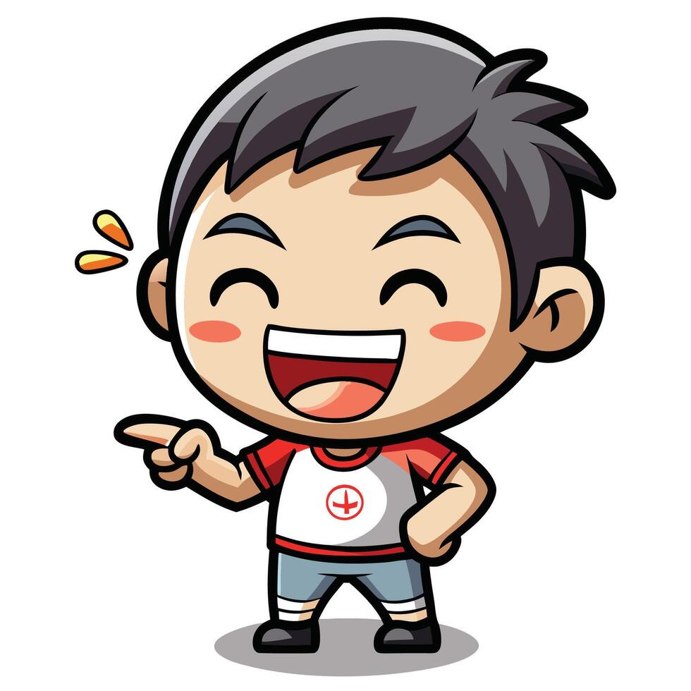 a cartoon boy pointing his finger up on a white background vector