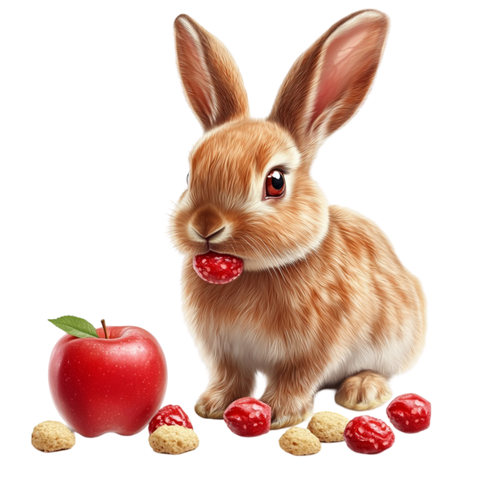 Brown Rabbit with Apples and Cake On Transparent Background png