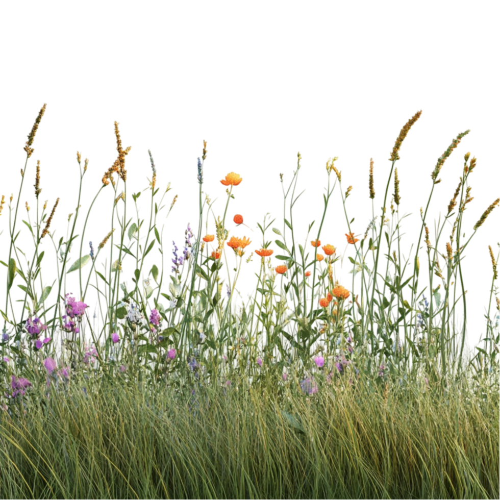 Lush Green Grass Field with Blooming Flowers On Transparent Background png