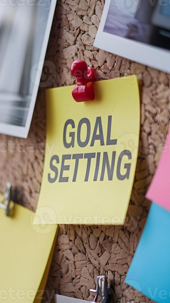 Sticky note with GOAL SETTING highlights focus and aspiration Vertical Mobile Wallpaper photo
