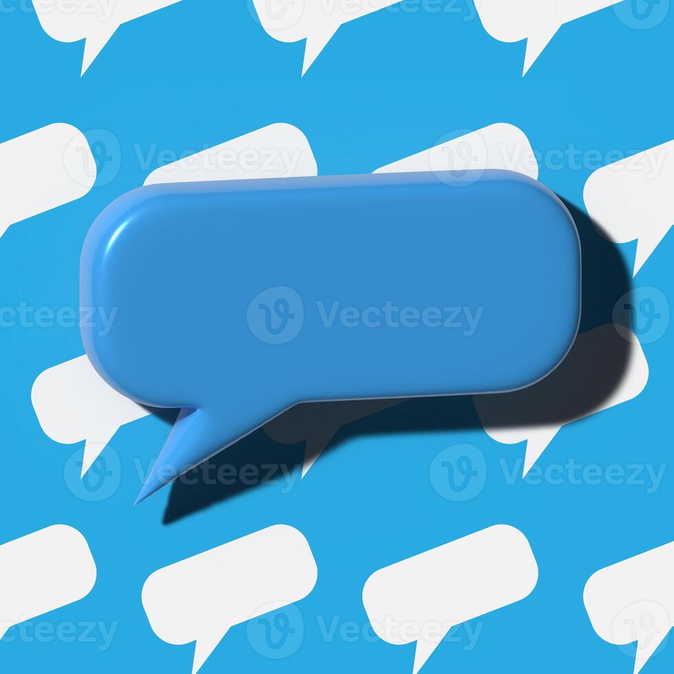 Blue dialog shape on a blue background, 3D rendering illustration photo