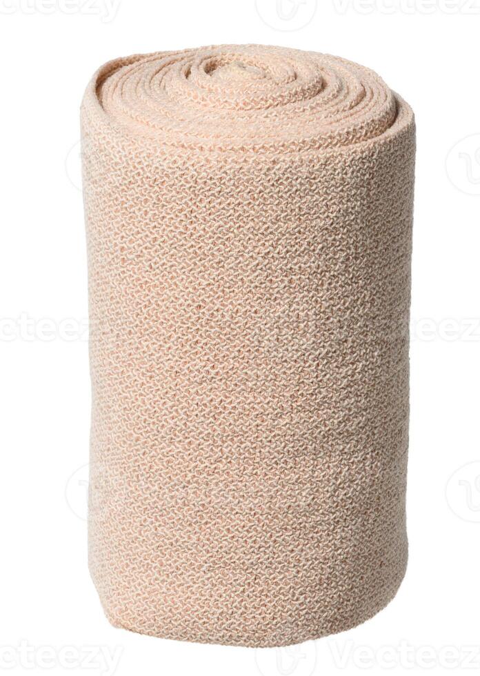Roll of textile medical elastic bandage for limbs, close up photo