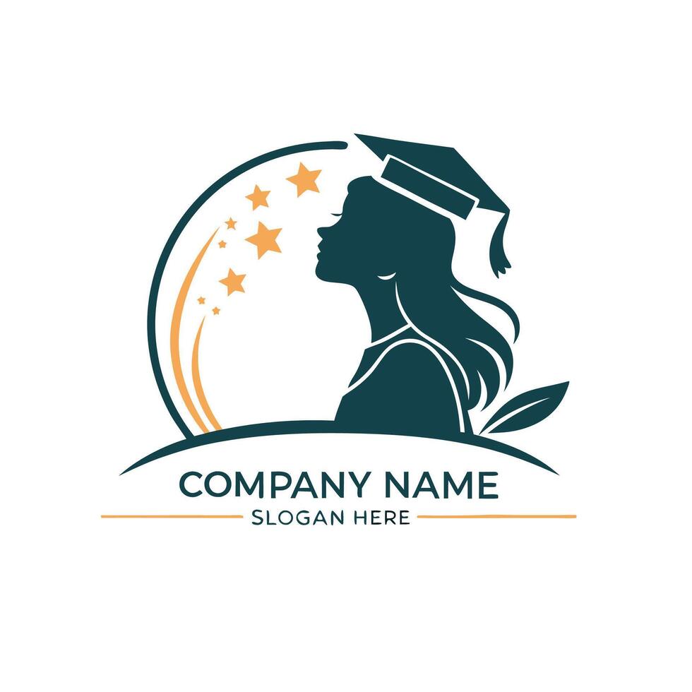 a woman in a graduation cap and gown logo design on a white background vector